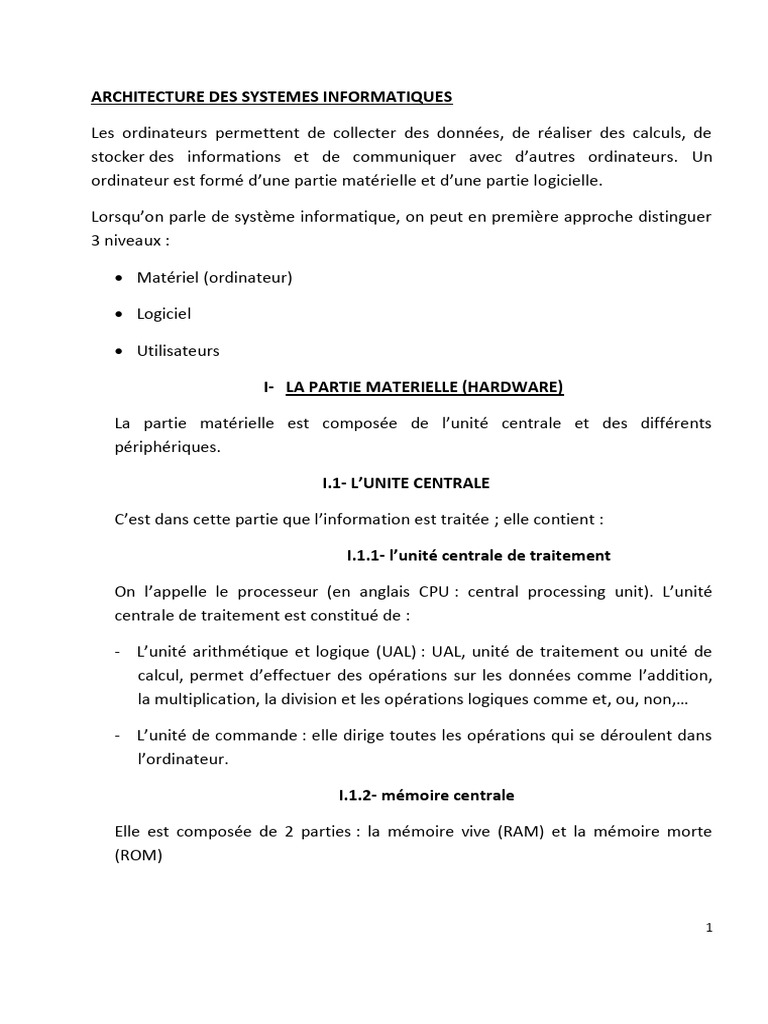 ARCHITECTURE DES SYSTEMES INFORMATIQUES | PDF
