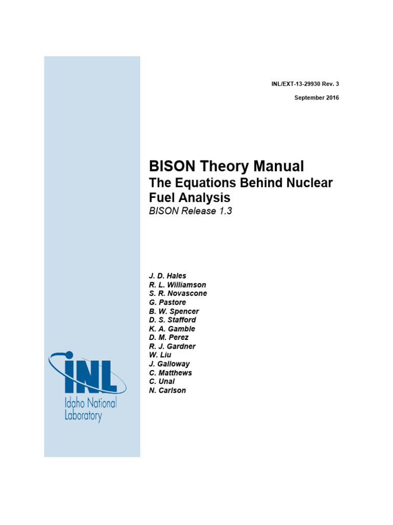 BISON Theory Manual The Equations Behind Nuclear Fuel Analysis | PDF