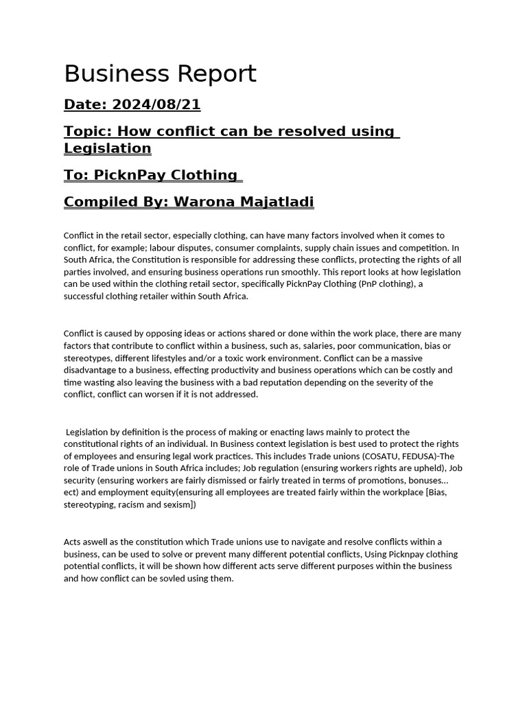 Business Report Conflict | PDF