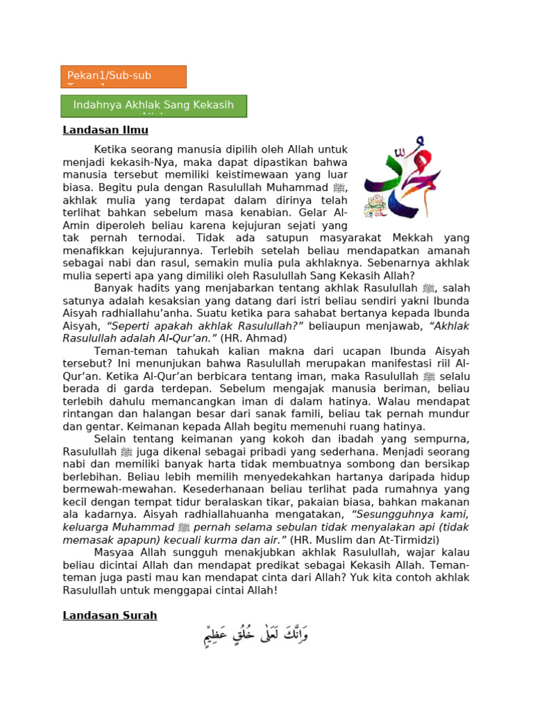 Akhlak Rasulullah Sebagai Hamba Dan Kekasih Allah | PDF