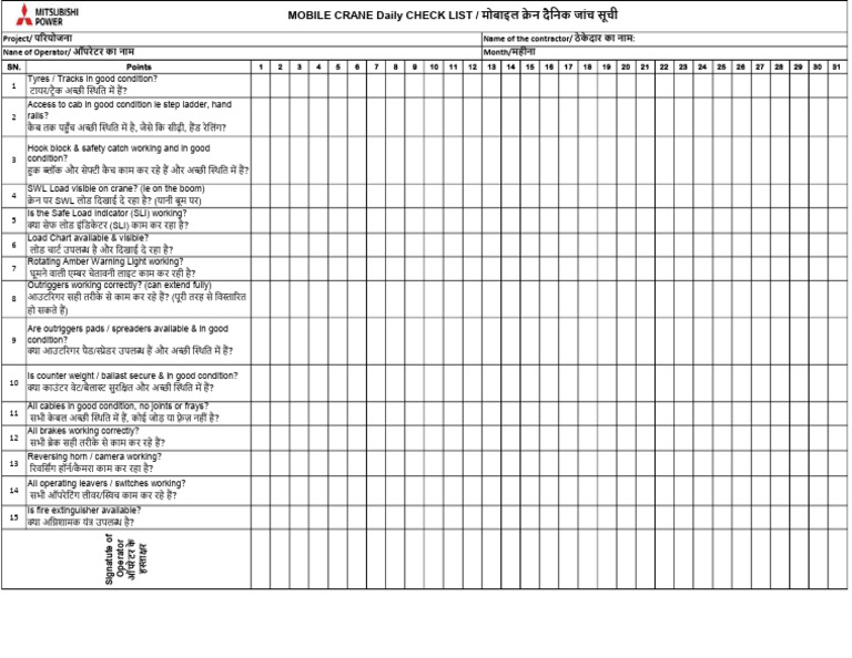 Daily Crane checklist | PDF