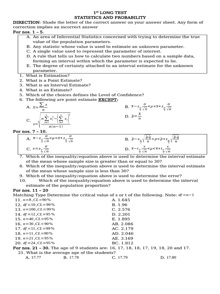 1st Long Test Final Term | PDF