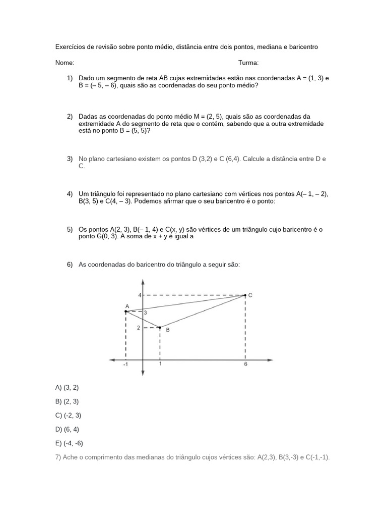 Exercícios de Revisão Sobre Ponto Médio | PDF