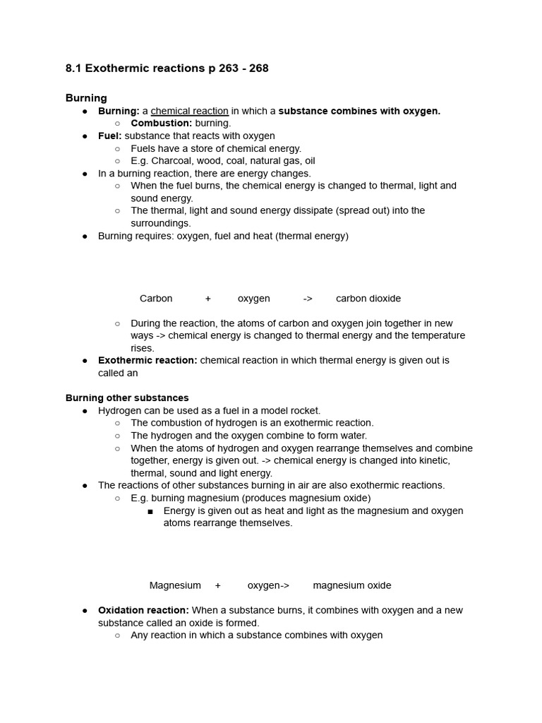 8.1 Exothermic Reactions | PDF