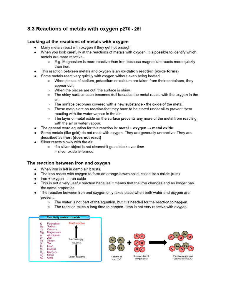 8.3 Reactions of Metals With Oxygen | PDF