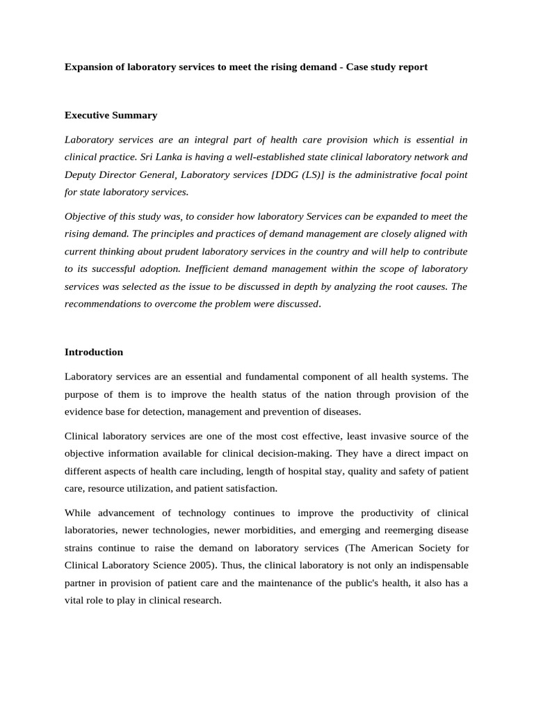 Expansion of Laboratory Services To Meet The Rising Demand - Case Study ...