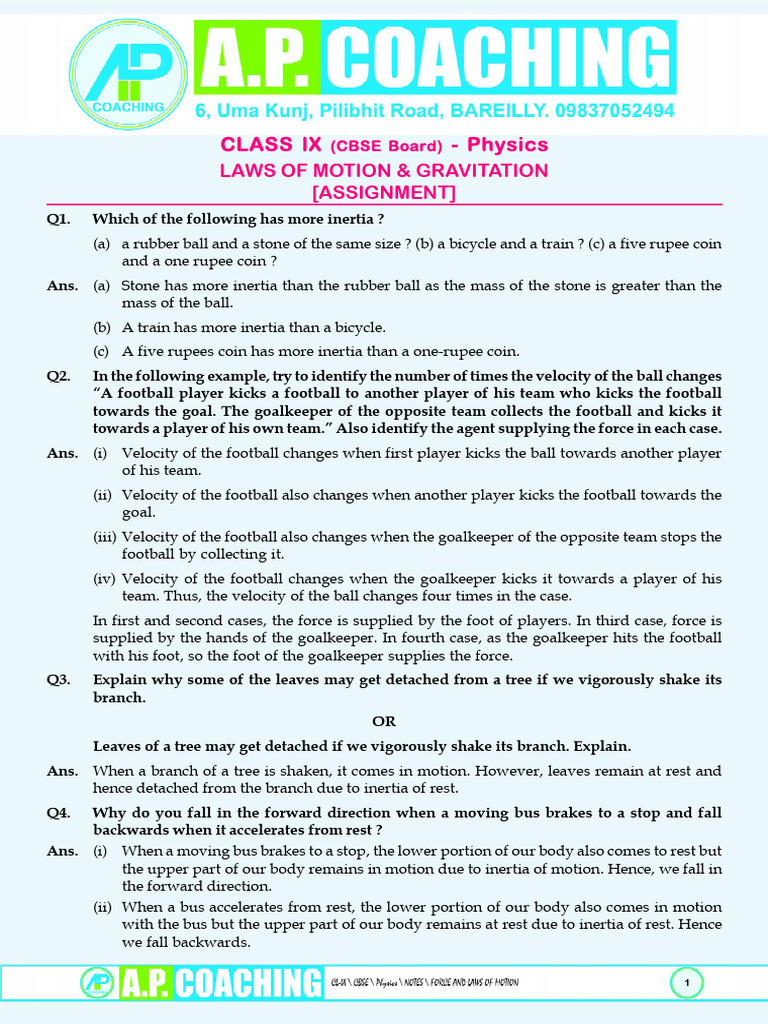 Inertia and Motion: Class 8 Physics Guide | PDF | Force | Science ...