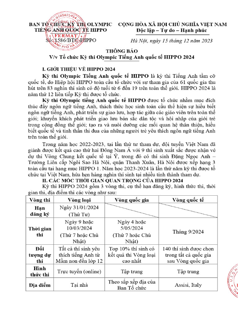HIPPO2024. Thông Tin K Thi PDF | PDF