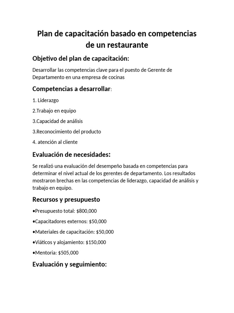 Plan de Capacitación Basado en Competencias Brandon Martinez Rivas ...