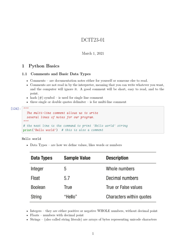 DCIT23-01: 1 Python Basics | PDF