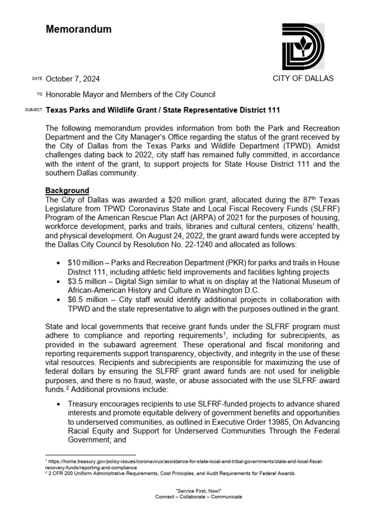 Dallas Grant Update for District 111 | PDF