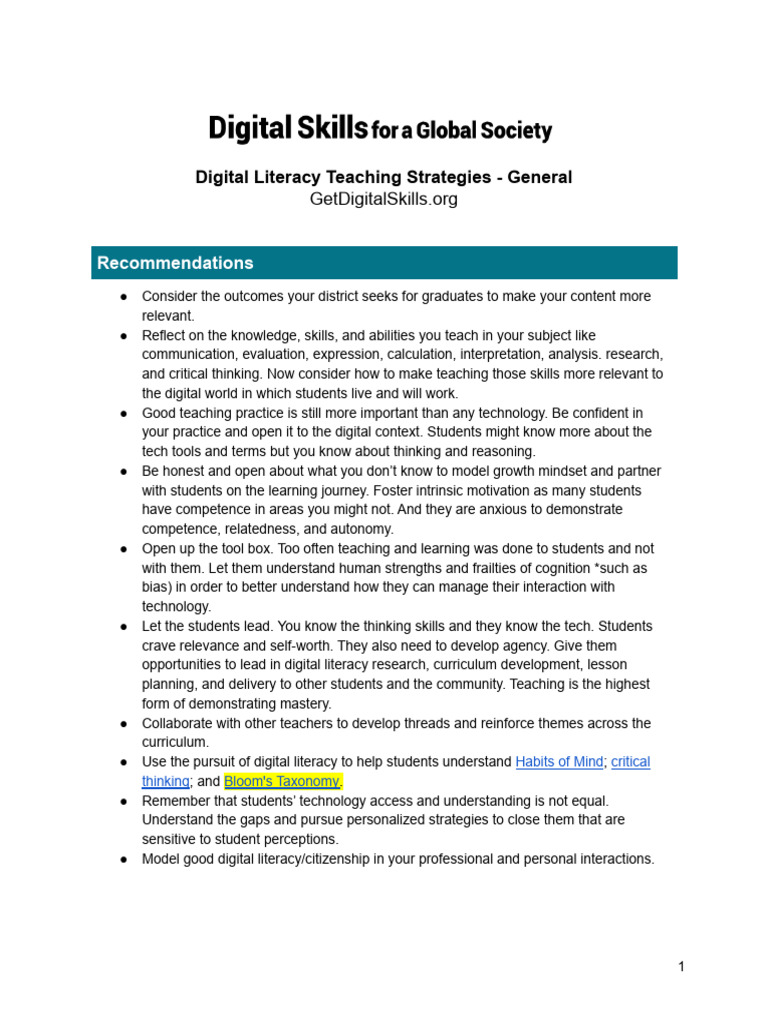 GetDigitalSkillsorg - Digital Literacy Teaching Strategies - General | PDF