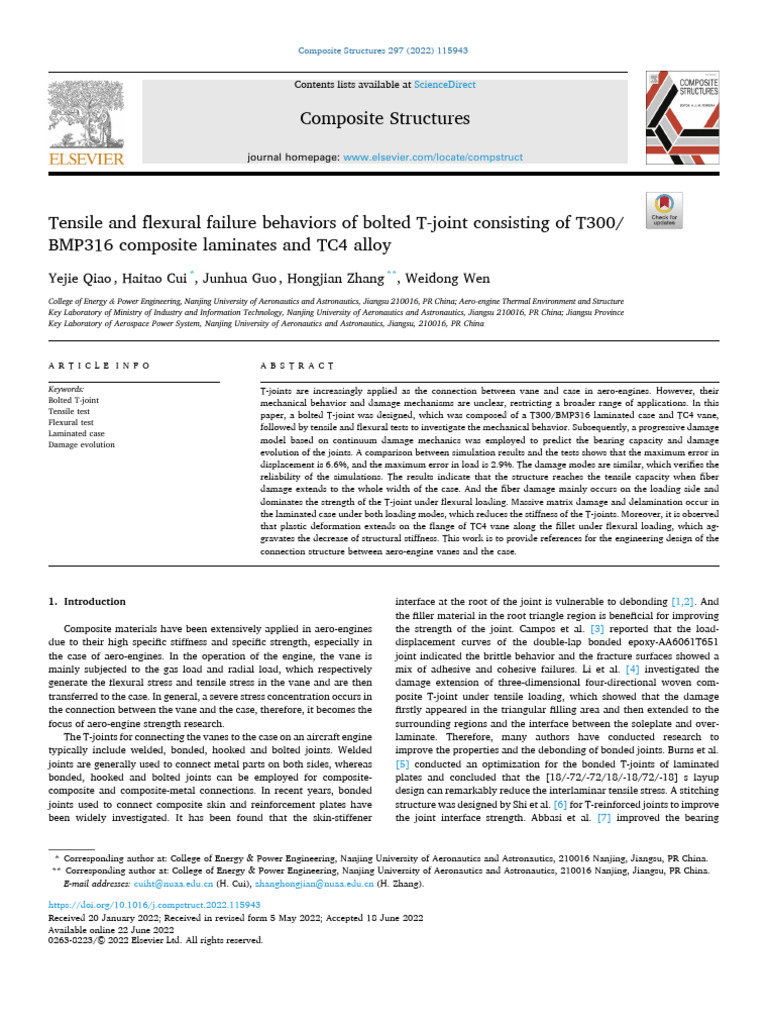 Tensile and Flexural Failure Behaviors of Bolted T-Joint Consisting of ...