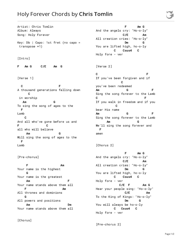 Holy Forever Chords by Chris Tomlintabs | PDF