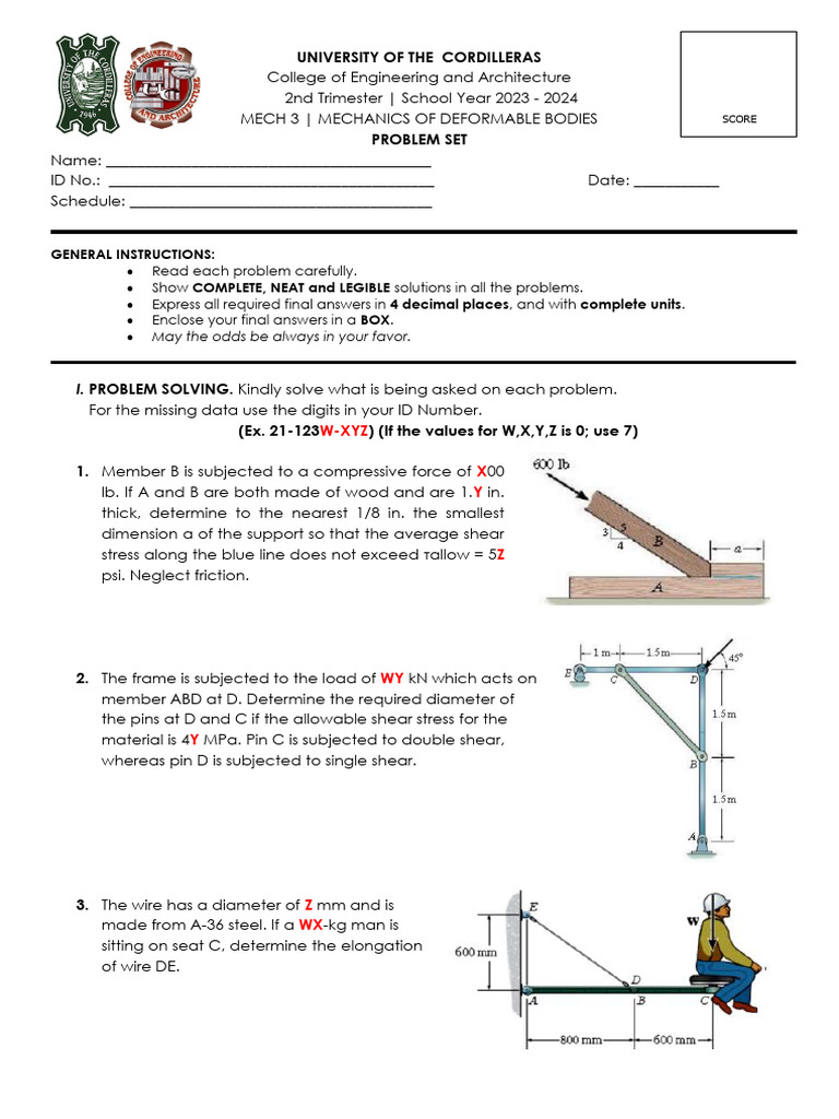 Mech 3 Problem Set Pdf Stress Mechanics Beam Structure