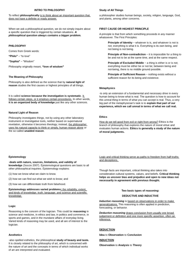 Intro To Philosophy Reviewer 1st QTR | PDF