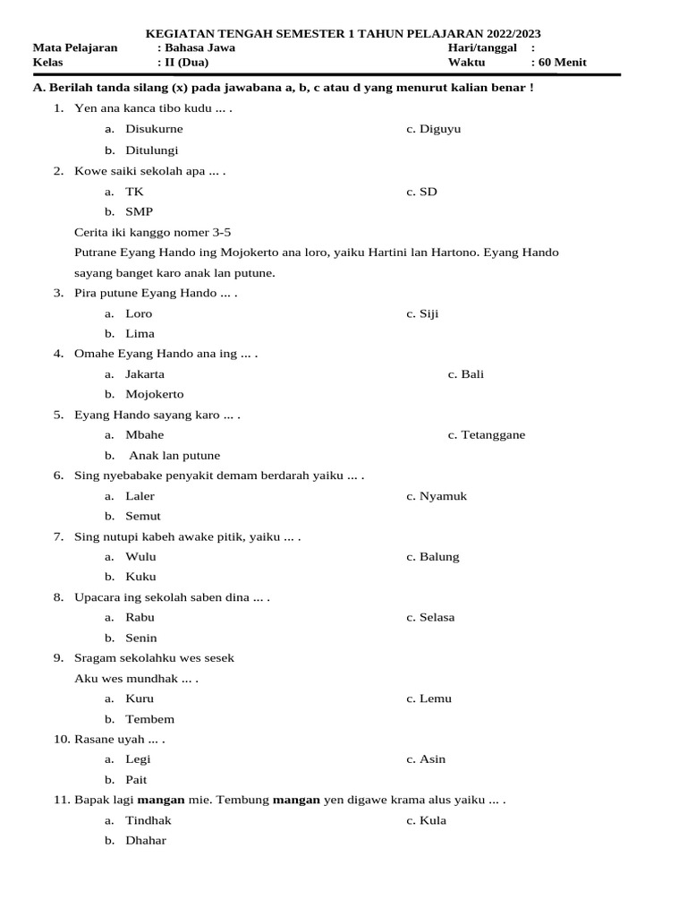 KTS B Jawa Fix (Kelas 2) | PDF