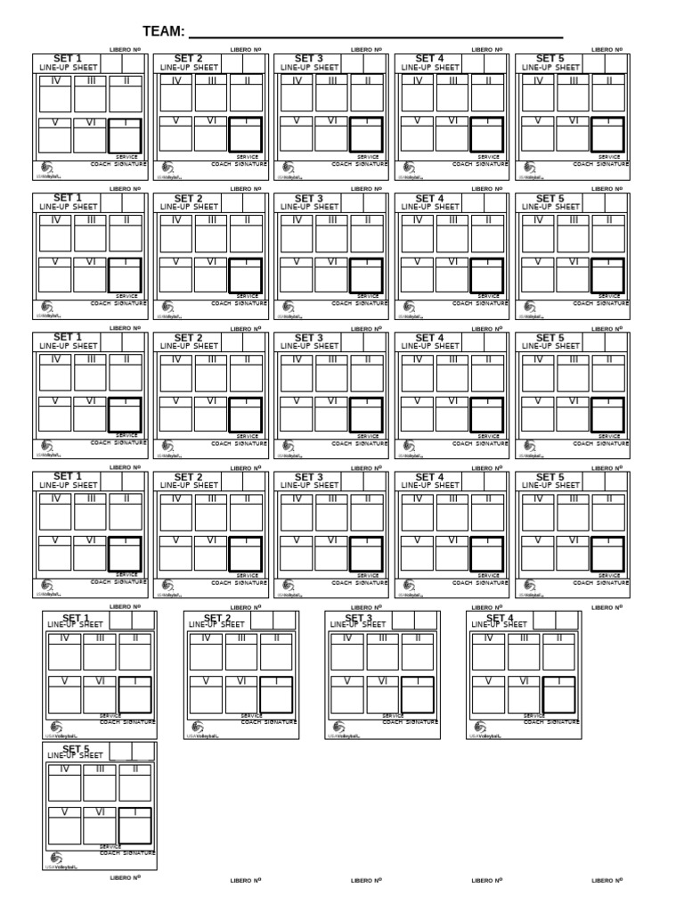 Lineup Sheet Five Sets Full Pool | PDF
