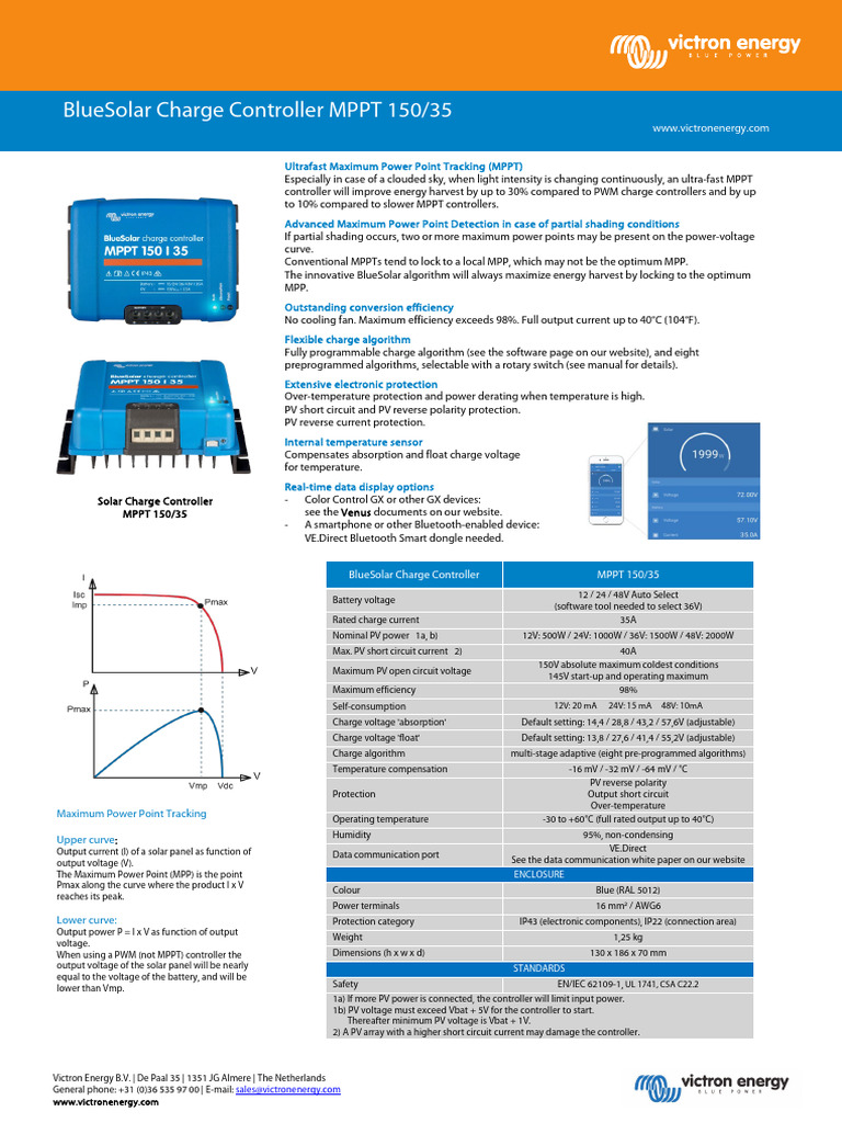 Datasheet BlueSolar Charge Controller MPPT 150 35 EN | PDF