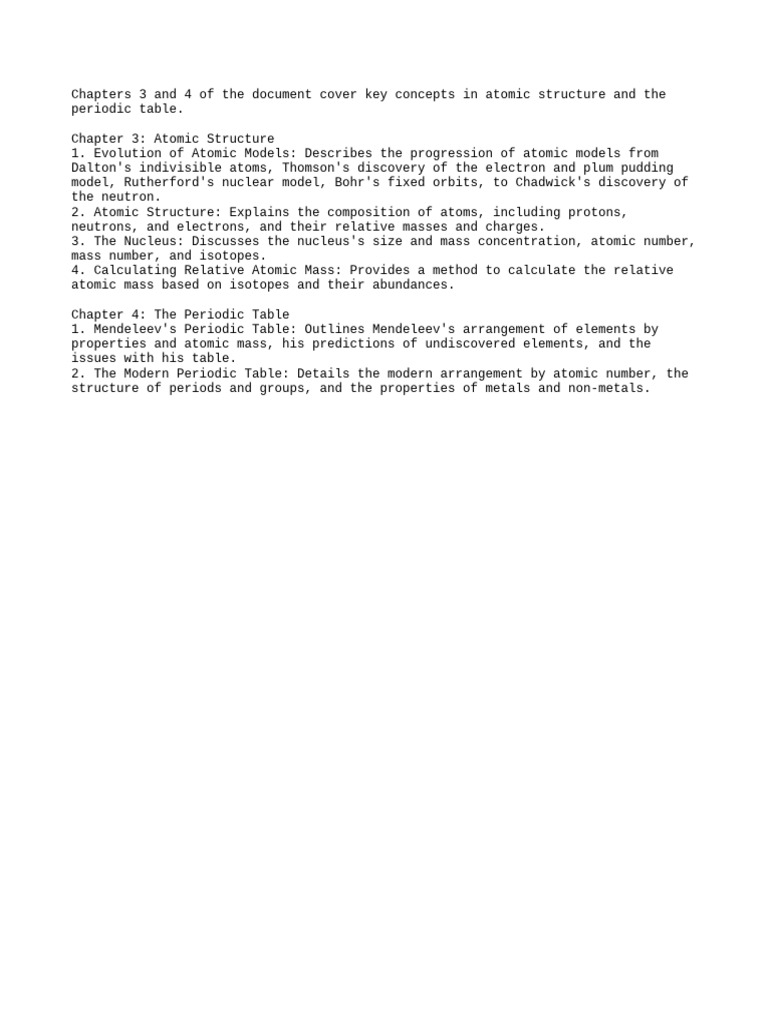 Atomic Structure And Periodic Table Summary Pdf