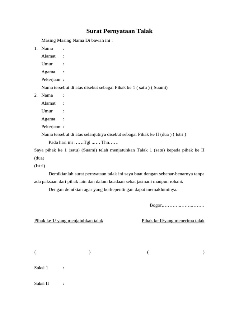 Surat Pernyataan Talak | PDF