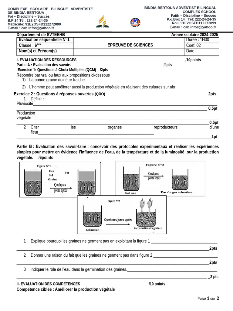ES 1 SCIENCES 6éme 2025 | PDF