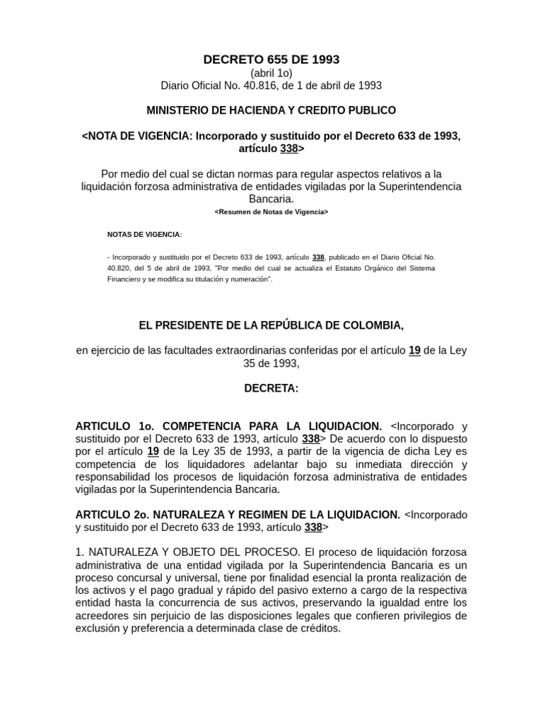 D. 655 de 1993 | PDF | Liquidación