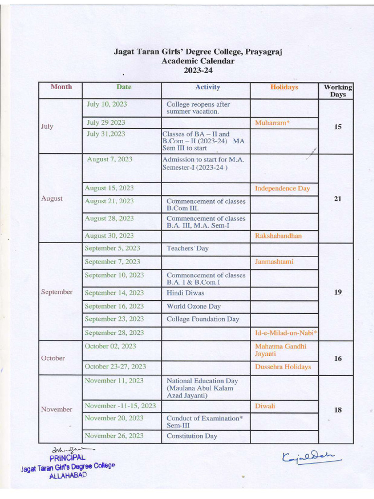 Academic Calendar 2023 24 | PDF