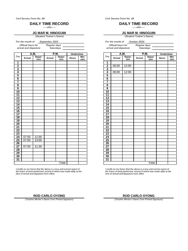 Daily time record dtr pdf
