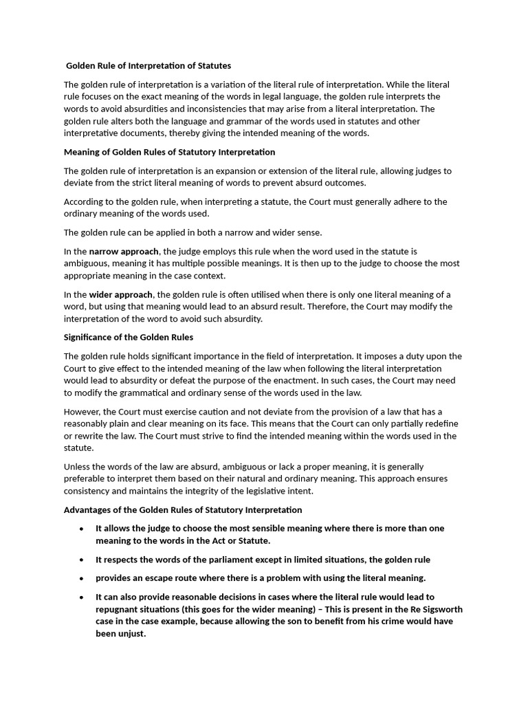 Golden Rule of Interpretation of Statutes | PDF