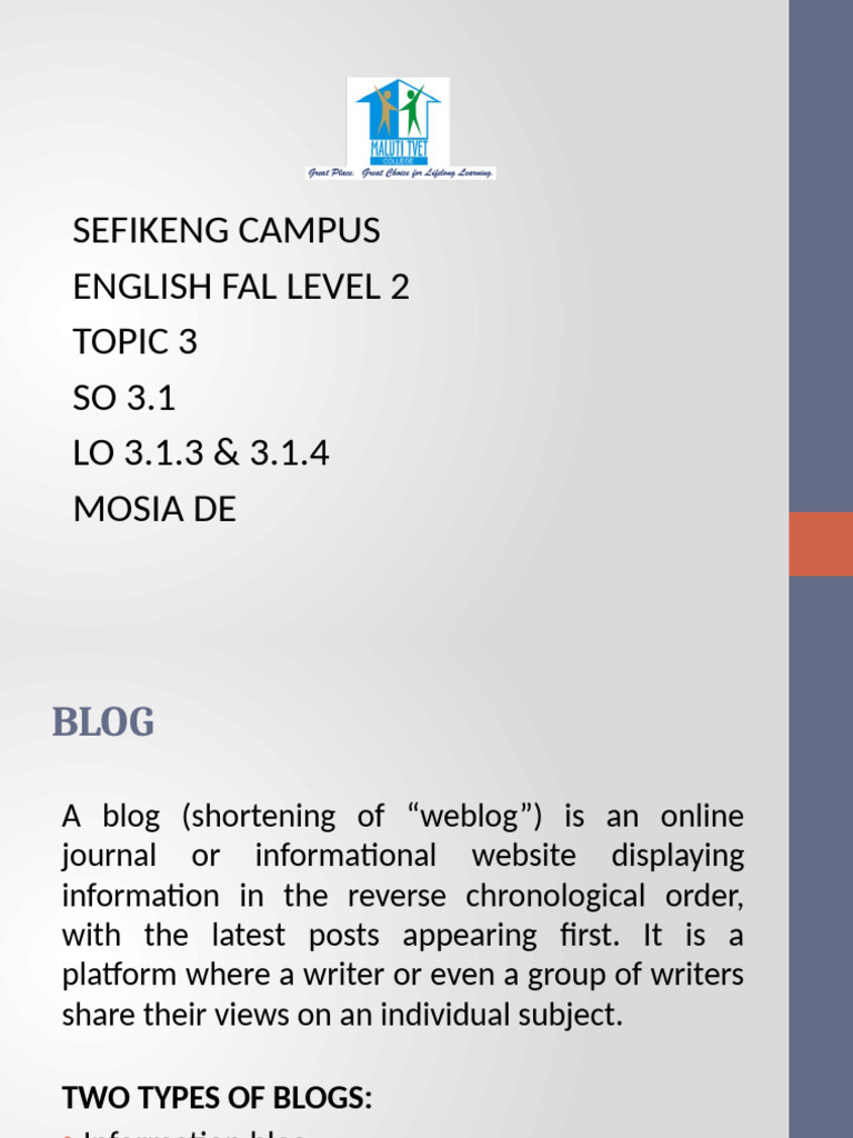L2 English FAL Topic 3 Blog Writing | PDF
