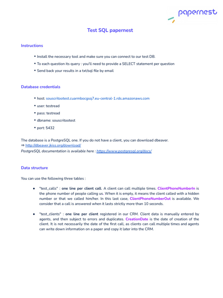 Test SQL Papernest 2023 2024 | PDF