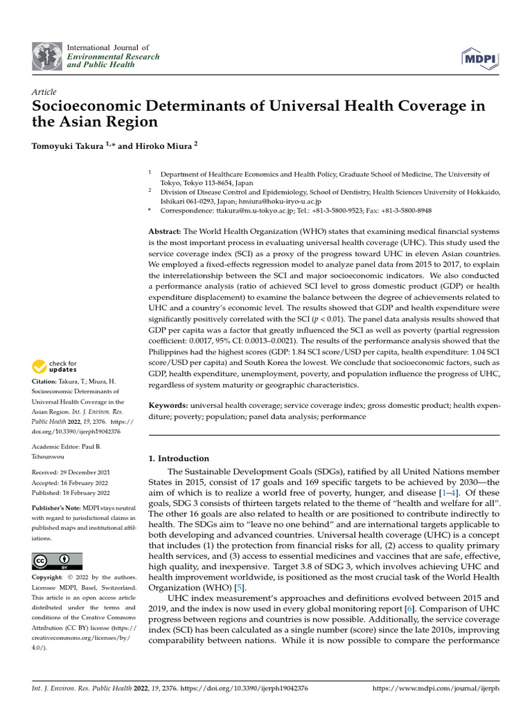 Socioeconomic Determinants of Universal Health Coverage in | PDF