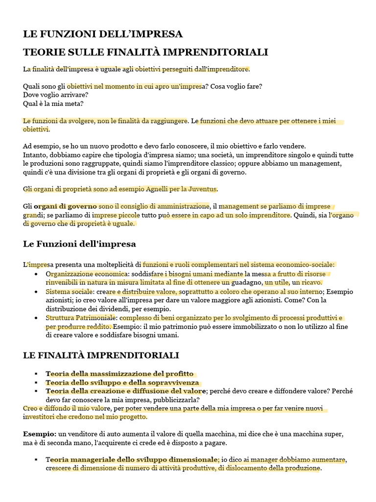 LEZ 8 Le Funzioni Dell'impresa e Le Teorie Sulle Finalità ...