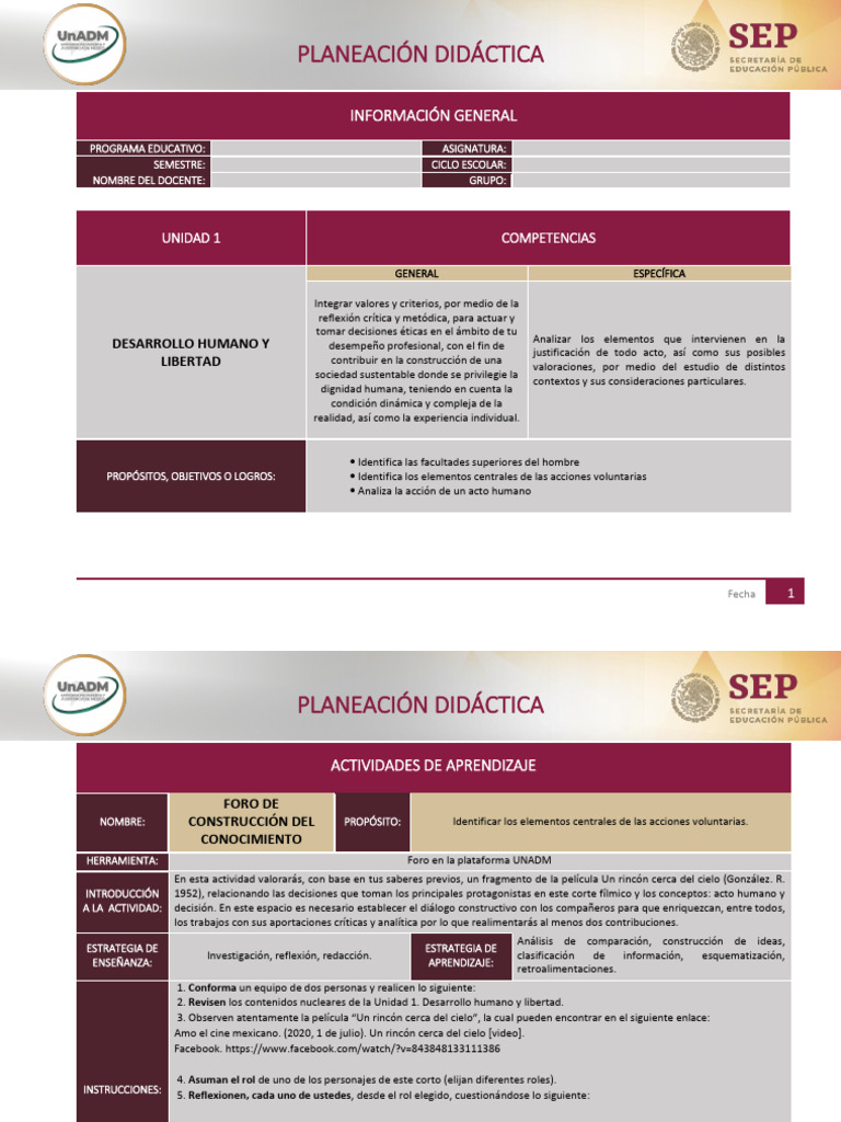 Planeación Didáctica PDHU - U1 - 003 | PDF