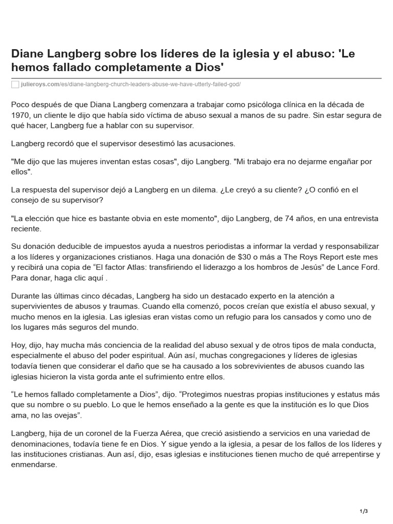 Diane Langberg Sobre Los Líderes de La Iglesia y El Abuso Le Hemos ...