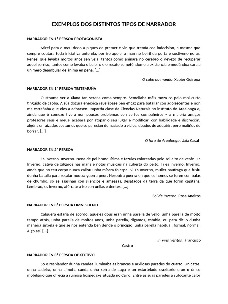 Exemplos Dos Distintos Tipos de Narradores | PDF