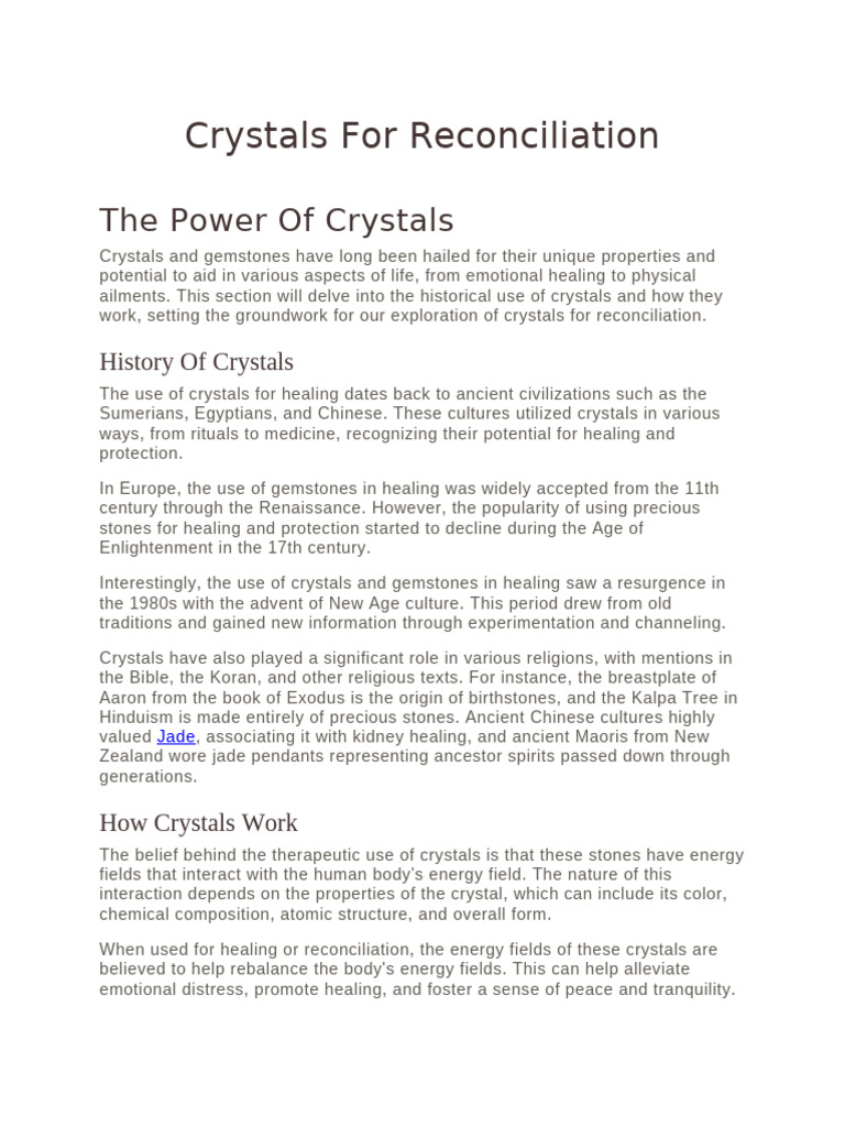 Crystals For Reconciliation | PDF | Quartz | Forgiveness