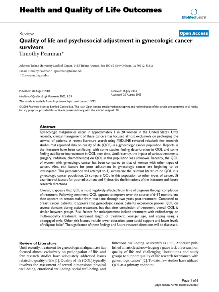 5 Quality of Life and Psychosocial Adjustment in Gynecologic Cancer | PDF