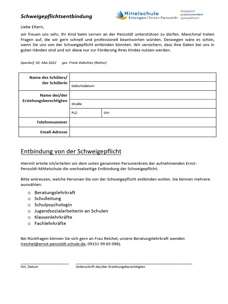 Entbindung Von Der Schweigepflicht: Schweigepflichtsentbindung 