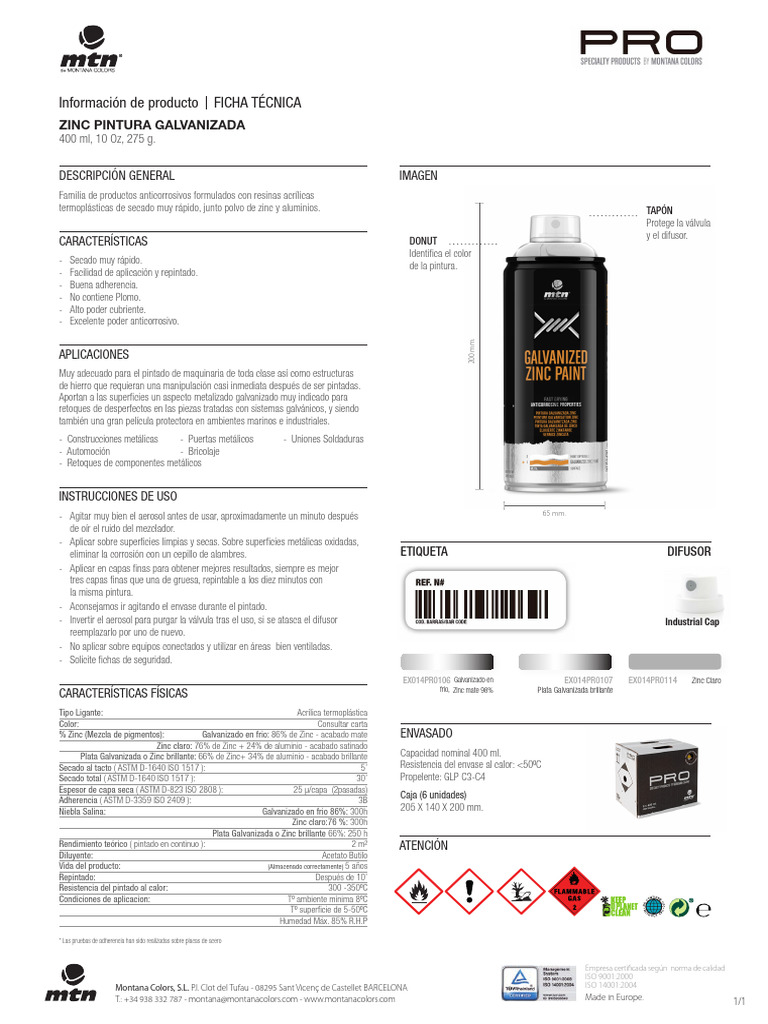 Espray Galvanizado Zinc Mate ML 10838856 Techsheetsup | PDF