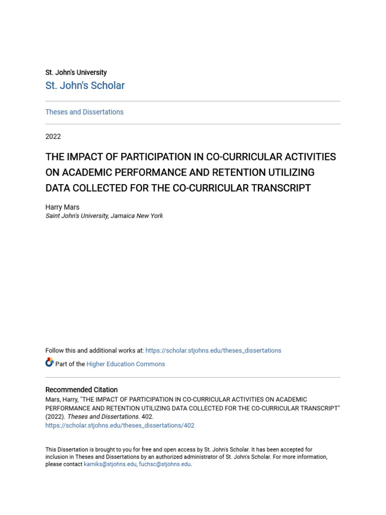 The Impact of Participation in Co-Curricular Activities On Academ | PDF ...