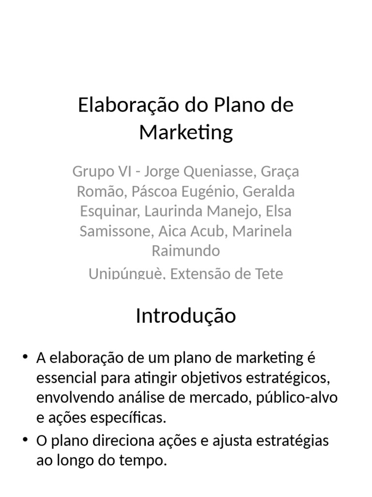 Estrutura do Plano de Marketing | PDF | Marketing | Segmentação de mercado