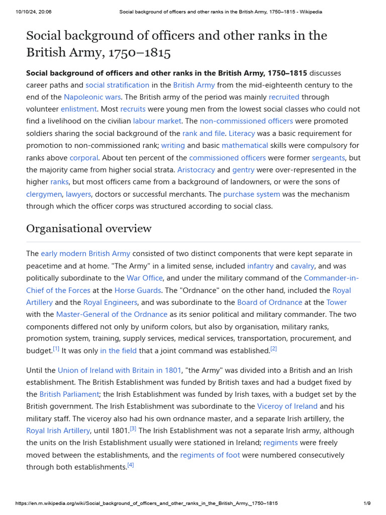 Social Background of Officers and Other Ranks in The British Army, 1750 ...