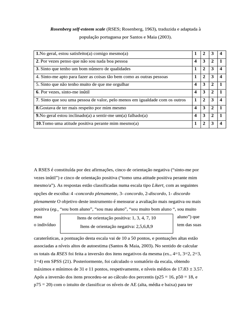 Escala de Rosenberg | PDF