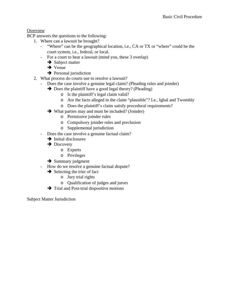 Basic Civil Procedure Outline Pdf