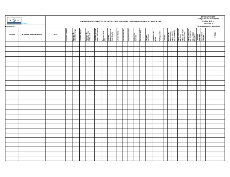 SO-PG-24 FORM 02. Formulario Entrega de EPP Diario | PDF