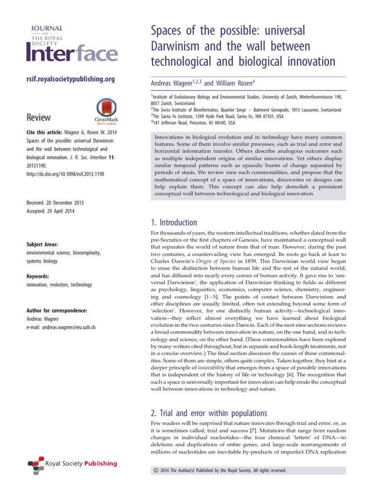 Wagner Et Al 2014 Spaces of The Possible Universal Darwinism and The ...
