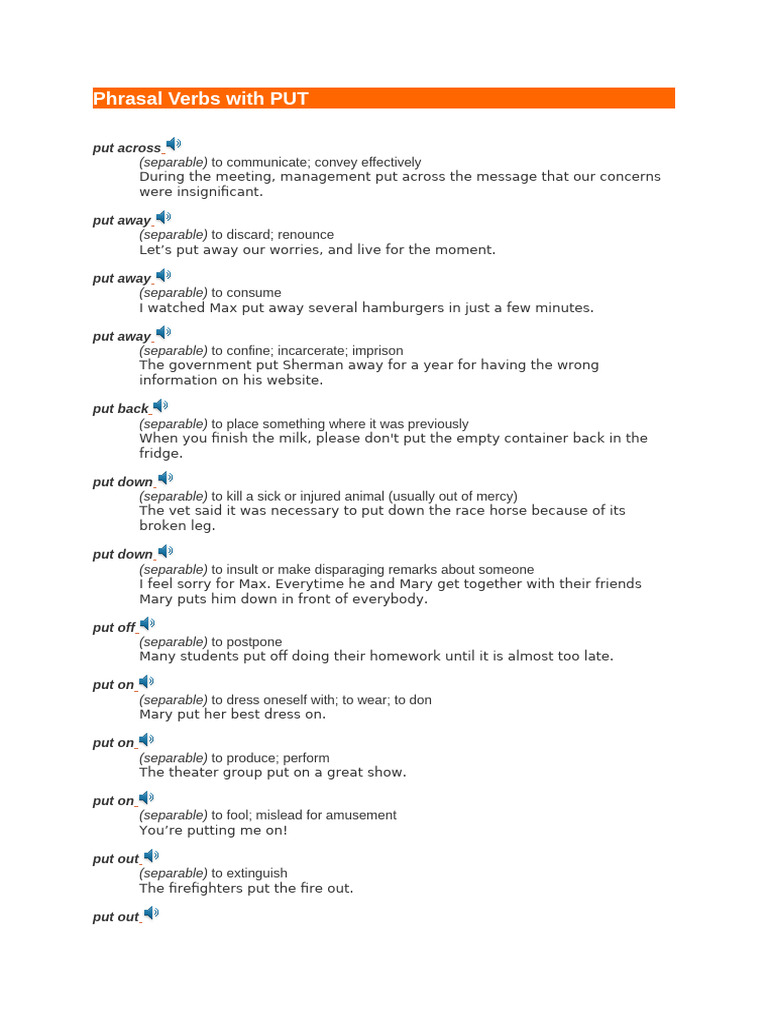 Phrasal Verbs With PUT | PDF