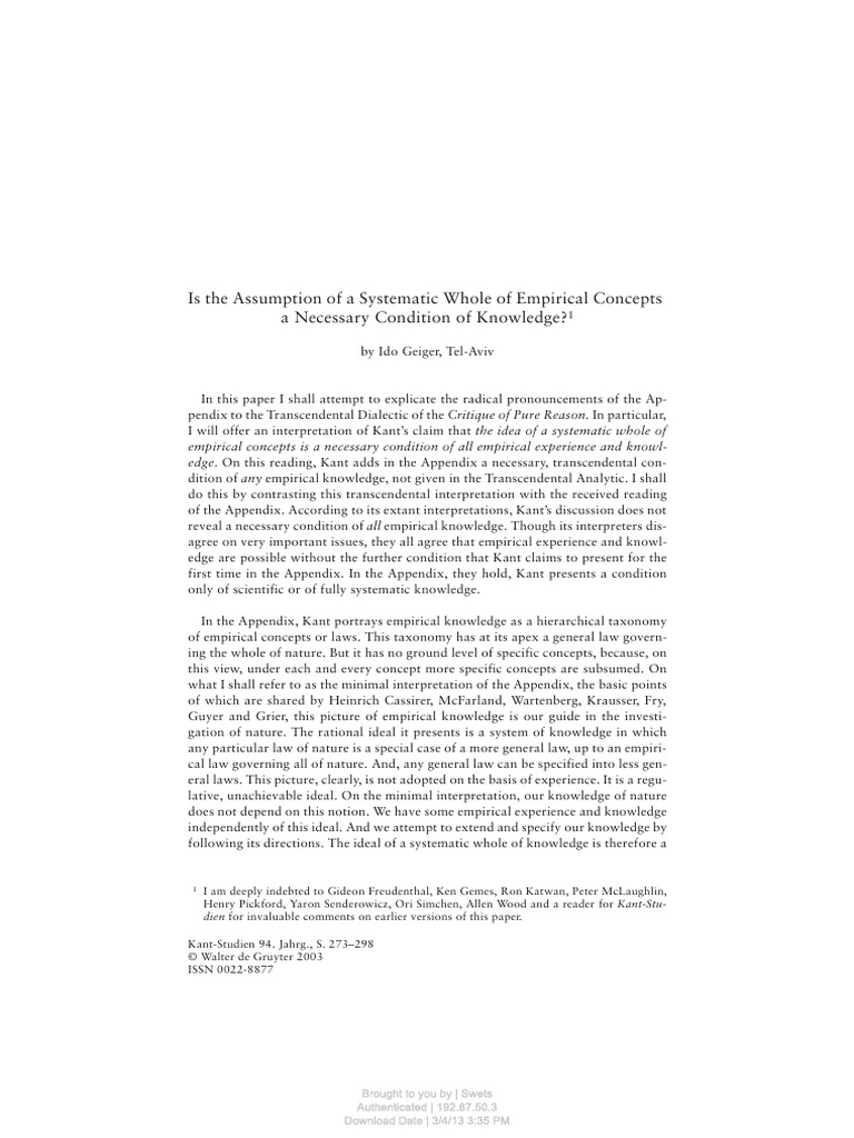 Geiger. Is The Assumption of A Systematic Whole of Empirical Concepts A ...